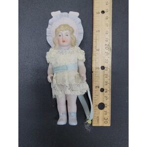 Vintage Porcelain Bisque Doll Jointed Arms Shackman BSCO Bonnet Head Girl 5.5"